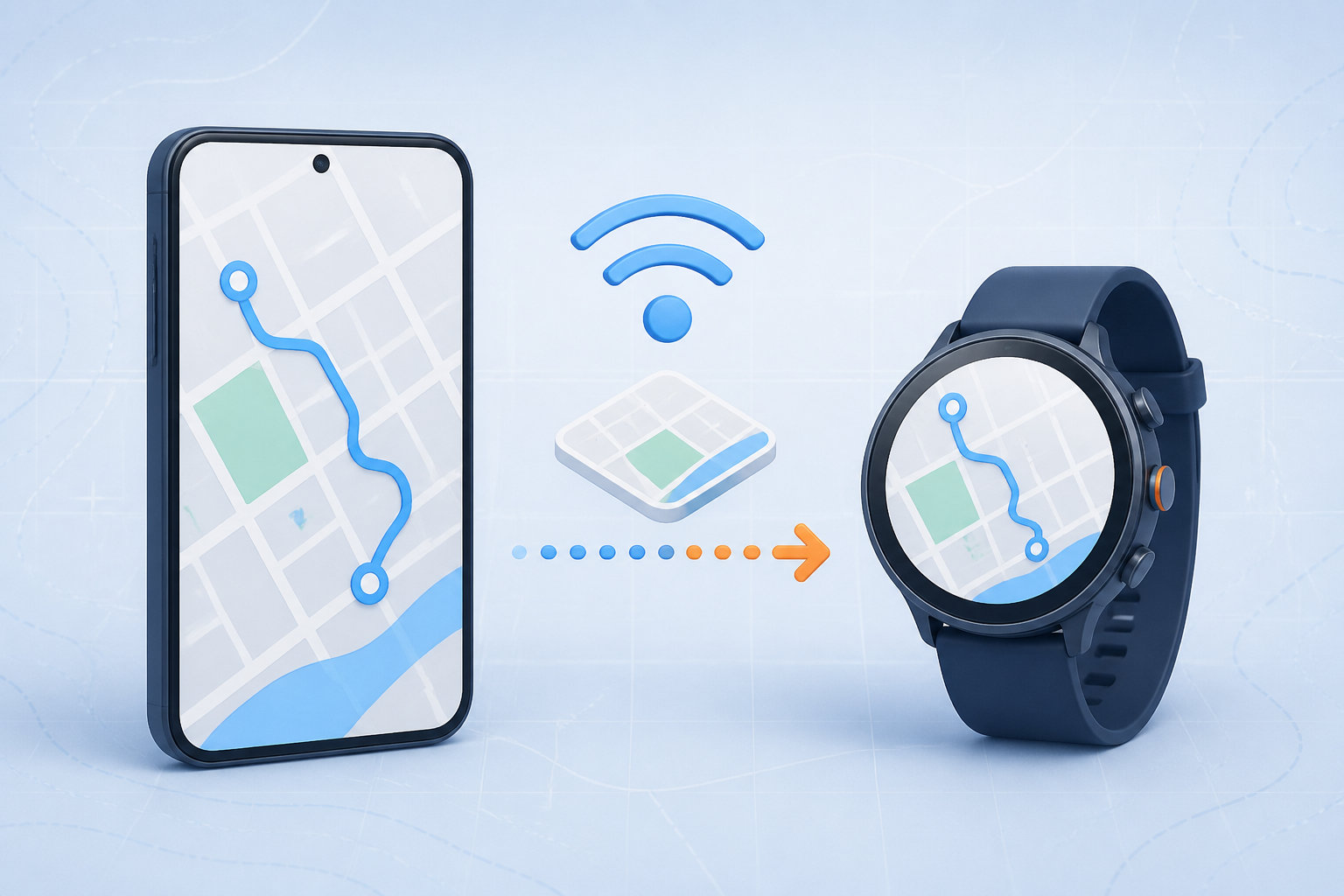 スマートフォンからスマートウォッチへ地図データを送るイメージ