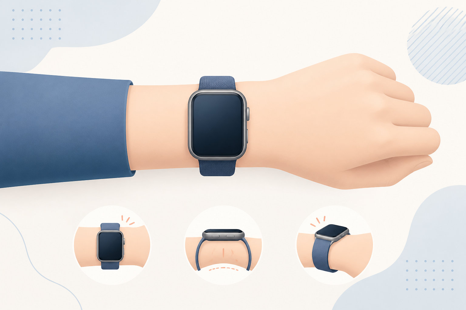 Apple Watch 46mmのサイズ感を考えるための手首とスマートウォッチのイラスト