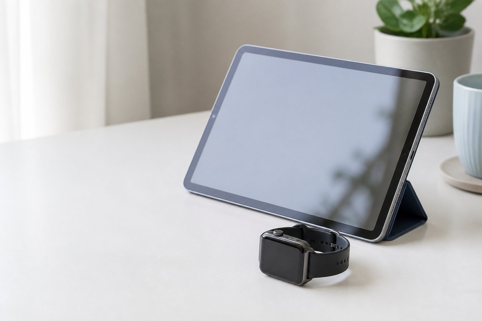 スマートウォッチとタブレットを並べてApple WatchとiPadの関係をイメージした写真