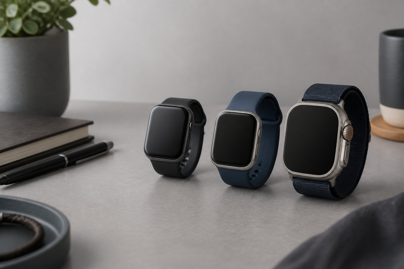 サイズと用途の違うスマートウォッチを並べたApple Watchシリーズの選び方のイメージ