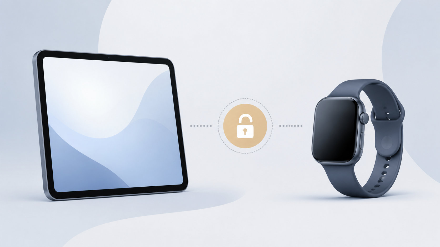 iPadとApple Watchを並べてロック解除の対応関係を示す概念イメージ