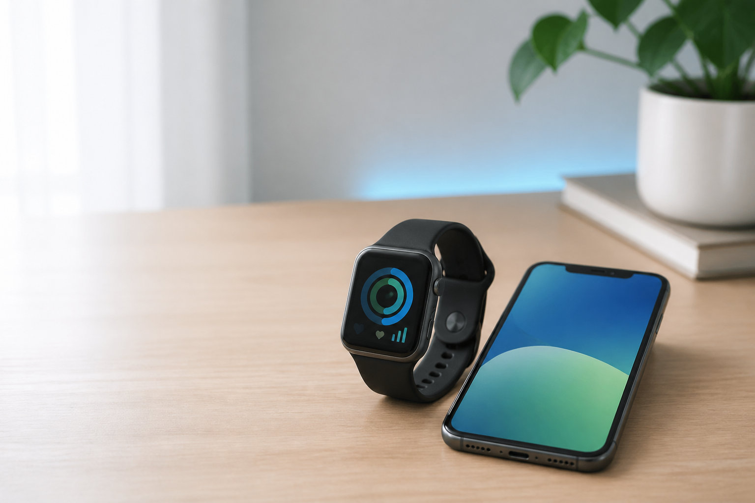 iPhoneとスマートウォッチを並べた初期設定の連携イメージ