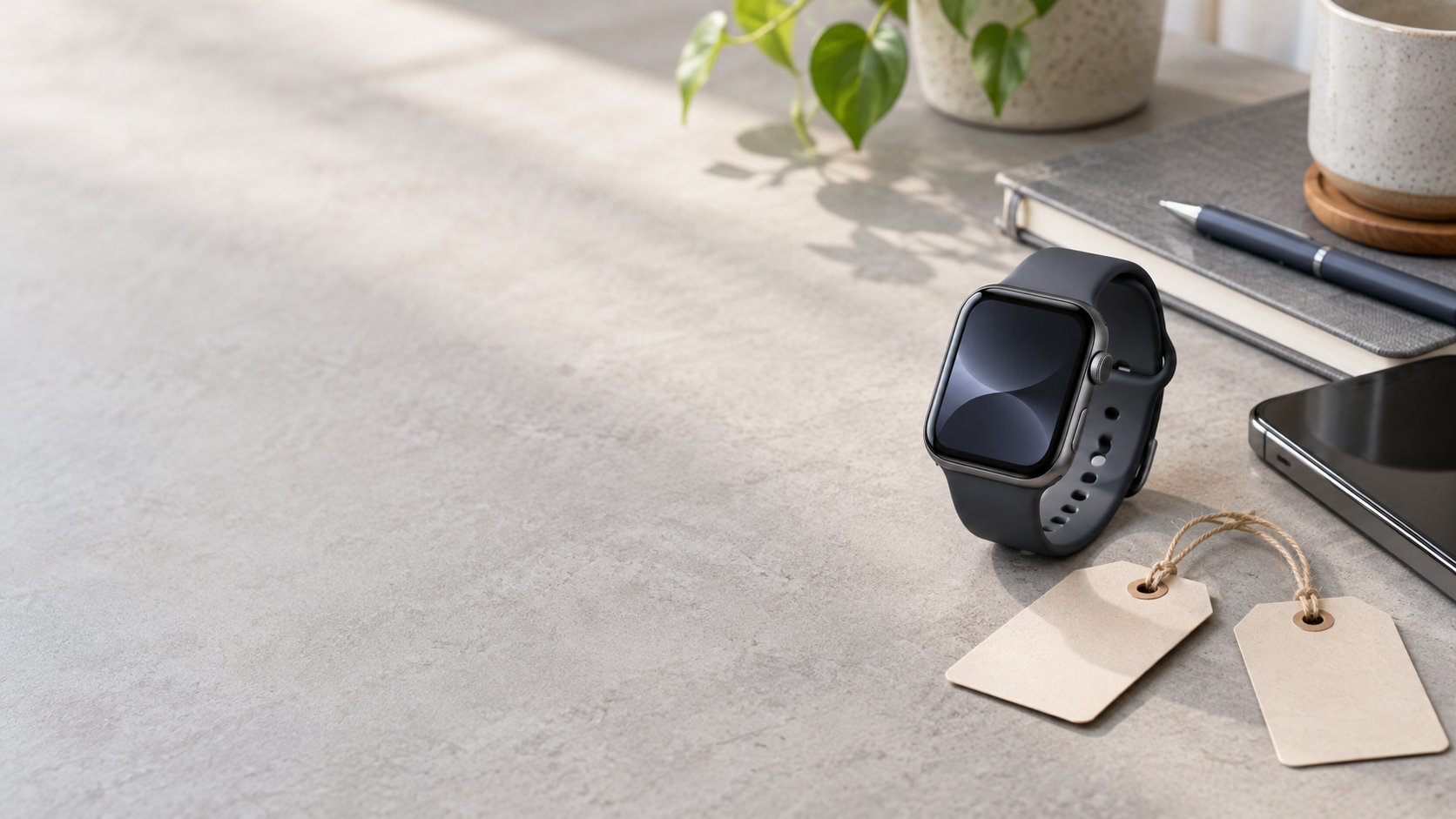 スマートウォッチとスマートフォンを価格比較する買い物シーン