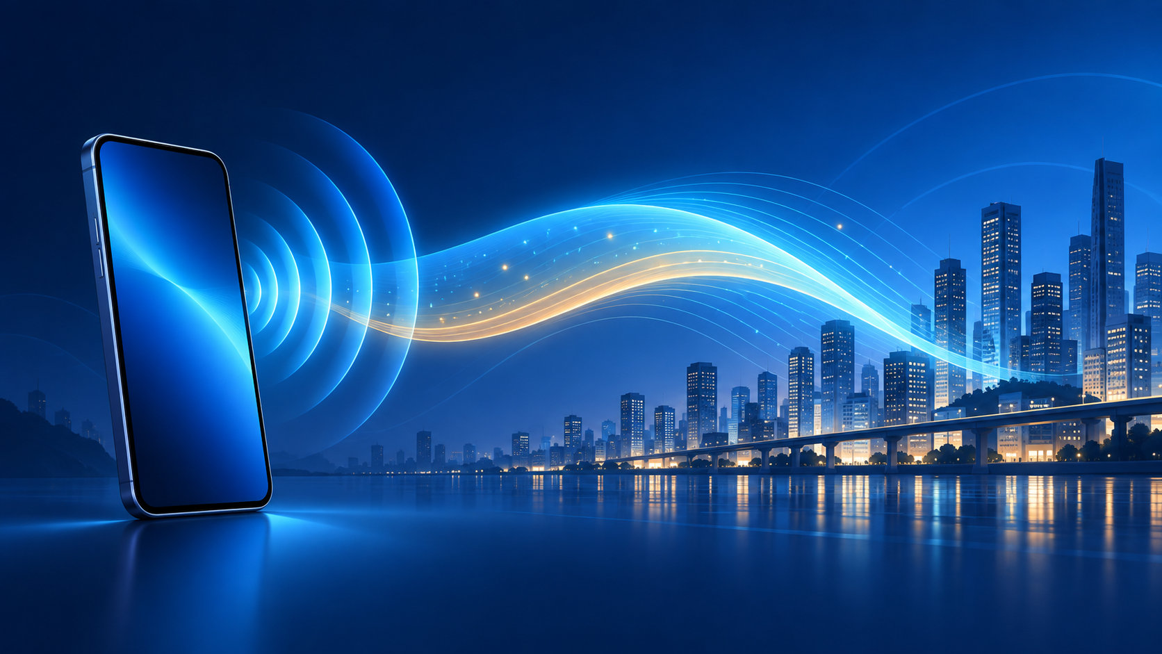 5Gの電波が都市へ広がるイメージイラスト