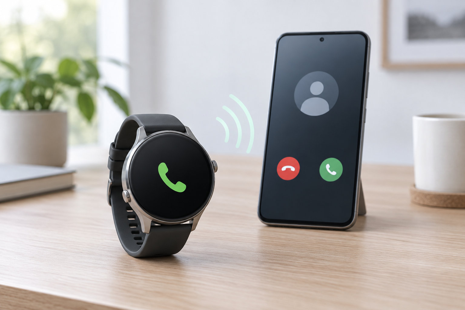 スマートウォッチとスマートフォンでBluetooth通話をするイメージ