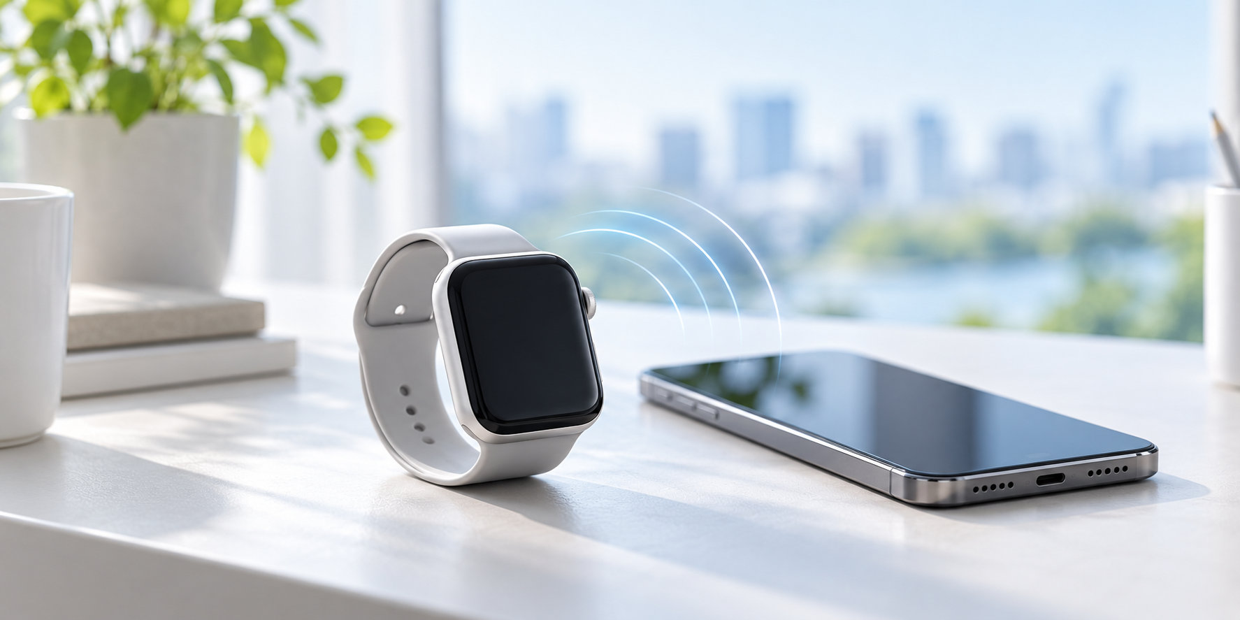 Apple Watchとスマートフォンがモバイル通信でつながるイメージ