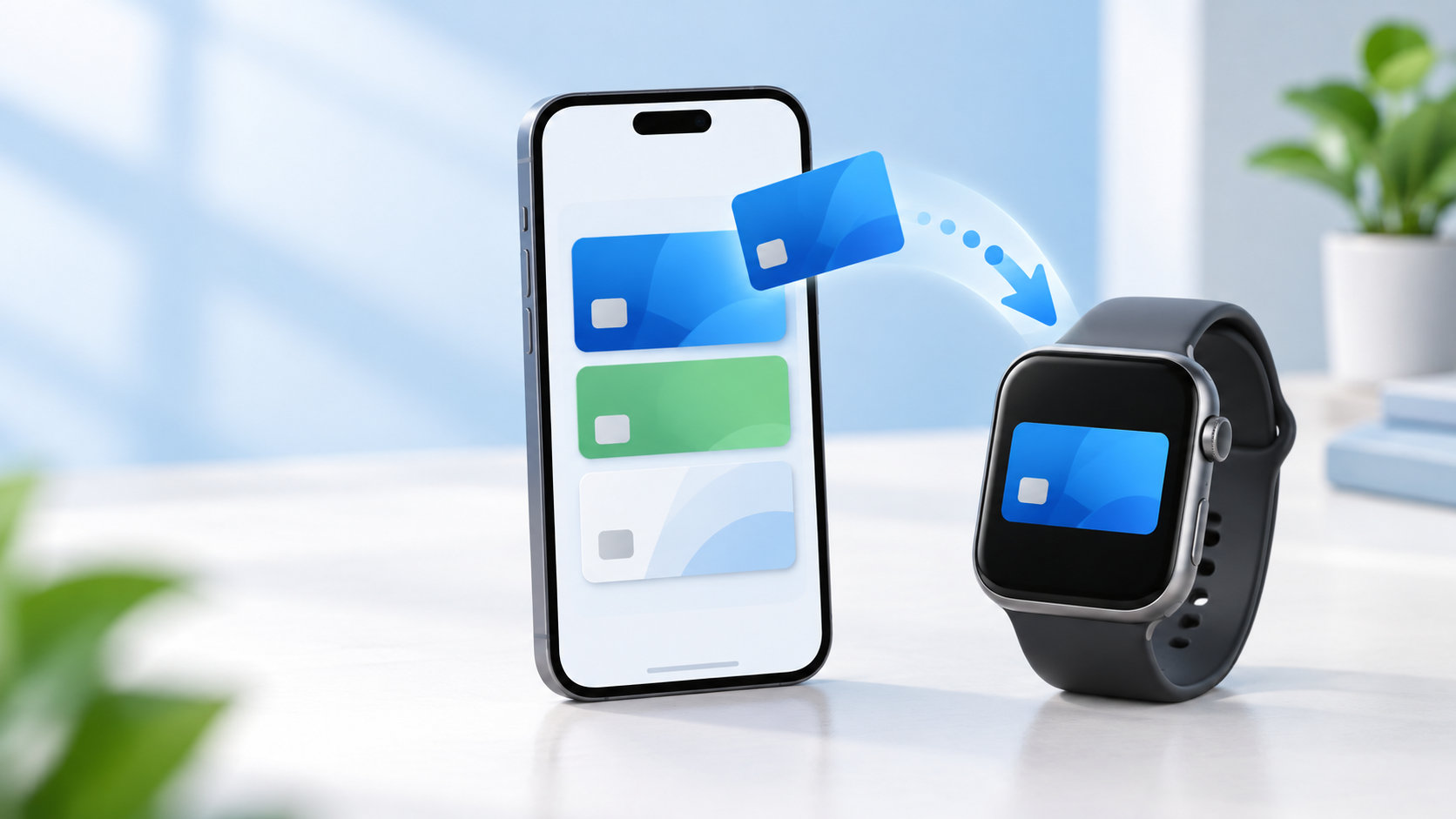 スマートフォンのウォレットからスマートウォッチへカードを追加するイメージ